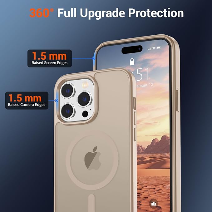 SUPFINE Magnetic for iPhone 14 Pro Case(Compatible with MagSafe)(Military Grade Drop Protection) Slim Translucent Matte Shockproof with Anti-Fingerprint Phone Case,Desert Gold