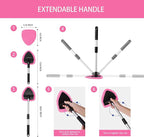 Qydipclin 11pcs Windshield Cleaner Tool, Car Window Cleaning Wash Kit with 6 Reusable Microfiber Pads 2 Spray Bottles and Extendable Handles Auto Glass Wiper Kit, Pink
