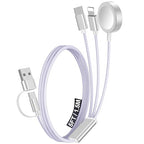 1Pack Multi Charging Cable Cord for Travel Essentials,Apple Watch Charger,iPhone Charger,[3-in-2] Type C/Lightning Cable Portable Designed for iWatch,iPhone 17-8,Galaxy S25-21,AirPods,iPad-1.5M Purple