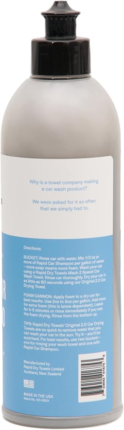 Rapid Dry Towels Rapid Car Shampoo | 500ml | pH Neutral Biodegradable Car Wash Soap | High Foaming Residue-Free Shampoo | Foam Cannon & Bucket Wash Car Detailing Shampoo for Wax & Ceramic Coatings