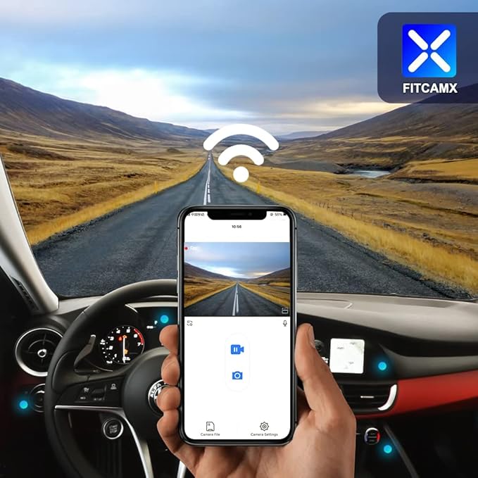 Fitcamx 4K Dash Cam Adapts for Alfa Romeo Giulia & Stelvio 2017-2024, Integrated OEM Look, UHD 2160P Video, Built-in WiFi & APP, Loop Recording, Parking Mode, Gravity Sensor, Easy to Set, 64GB Card