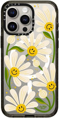 CASETiFY Impact iPhone 15 Pro Max Case [Slim/Compatible with Magsafe / 8.2 ft. 4X Military Grade Drop Protection] - 90s Daisy - Clear Black