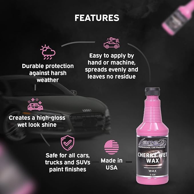 Lane’s Cherry Wet Wax- Car Wax, Automotive Clear Coat, Car paint Protection Solution- High Gloss Finish, Durable Protection, Easy Application, E-328, Size-16 Oz