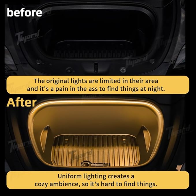 Tlyard Ambient Led Trunk Lights for Tesla Model 3 Highland 2024 2025 Back Interior Frunk Lightning String for Neon Atmosphere Compatible with Tesla Accessories (Warm Light)