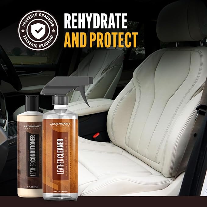 Legendary Leather Cleaner And Conditioner 16oz - Conditions, Cleans, & Protects Car Interior from UV - Multi Use Detailing Kit for Car Seats - Non-Greasy, Restores Leather