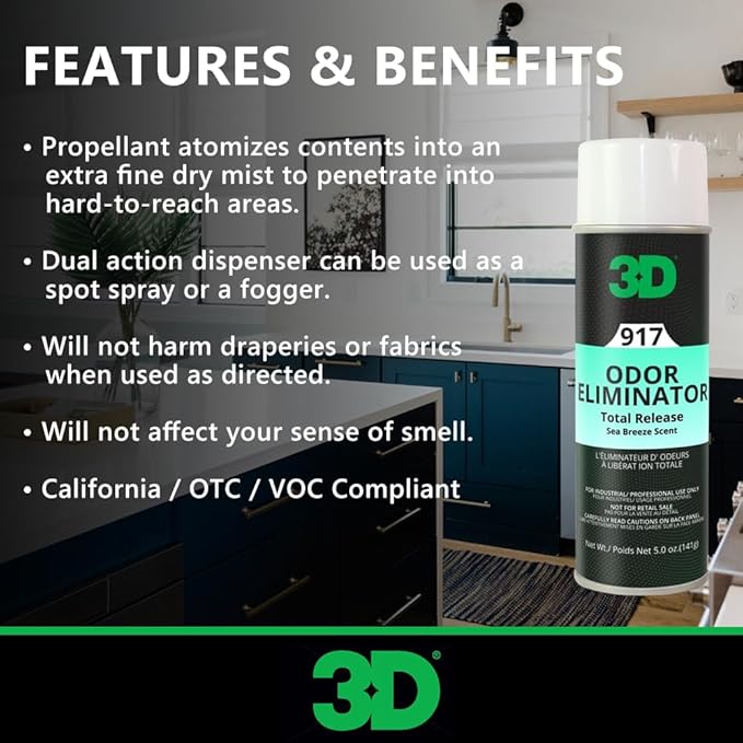 3D Odor Eliminator Total Release Fogger, Powerful Air Freshener and Odor Control, Aerosol Bomb Neutralizes Unwanted Smells in Home Office RV, Sea Breeze Scent, 5 oz