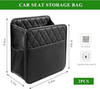 2PCS Car Seat Back Organizer, Waterproof Leather Hanging Backseat Organizer with Storage Pockets, Large Capacity Auto Trash Bag Collapsible Document Holder for Most Vehicles