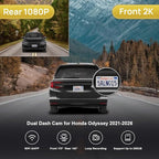 Fitcamx Front 2K+Rear 1080P Dash Cam Adapts for Honda Odyssey 2021-2026 Gen6 (HD2-D5900), Integrated OEM Look, Dual HD Video, WiFi & APP, Loop Recording, Gravity Sensor, Easy to Set, 64GB Card