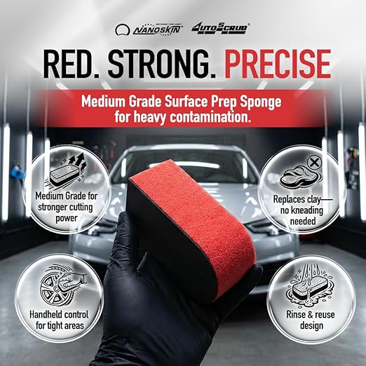 Nanoskin AUTOSCRUB Surface Prep Sponge - Medium Grade - Patented Clay Bar Replacement Tool to Remove Embedded Contaminants Before Wax & Coating | Safe for Painted Surface, Glass, Plastic, Metal & More