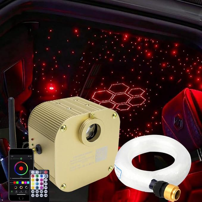 AZIMOM Bluetooth Control 16W Twinkle Fiber Optic Lights Star Ceiling Lighting Kits Mixed 430pcs 9.8ft Fiber Strands Remote RGBW Sound Activated Light Engine Car Home Indoor Ceiling Lighting Décor