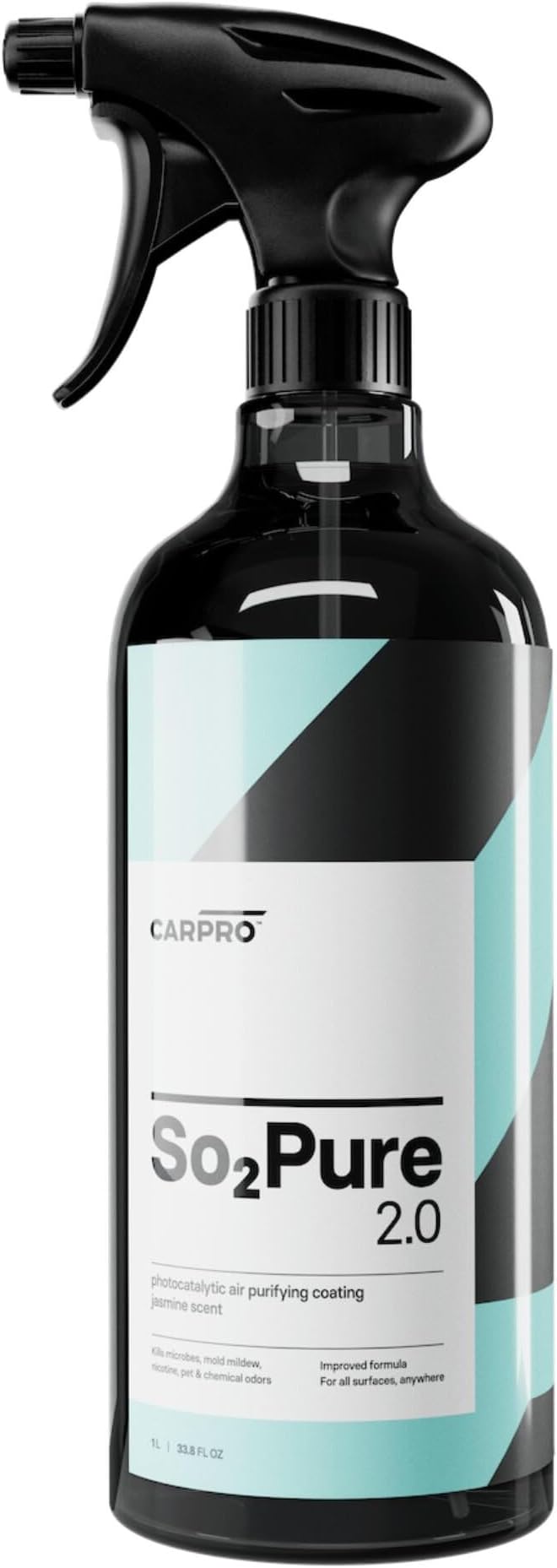 CARPRO SO2Pure 2.0 Odor Eliminator - Neutralize Odors, Cigarette Smoke, Exhaust, Chemical Smell or VOCs, Even Pet Smells from Car Fabric & Plastic, Use on Any Surface, Anywhere - Liter (34oz)
