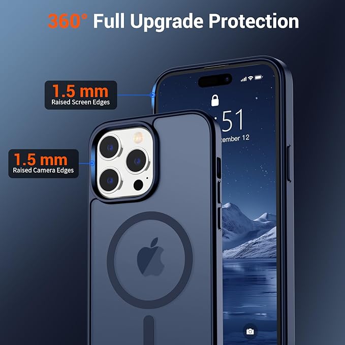 SUPFINE Magnetic for iPhone 14 Pro Max Case with Screen Protector (Compatible with MagSafe) (Military Grade Drop Protection) Translucent Matte Shockproof Phone Cover,Dark Blue