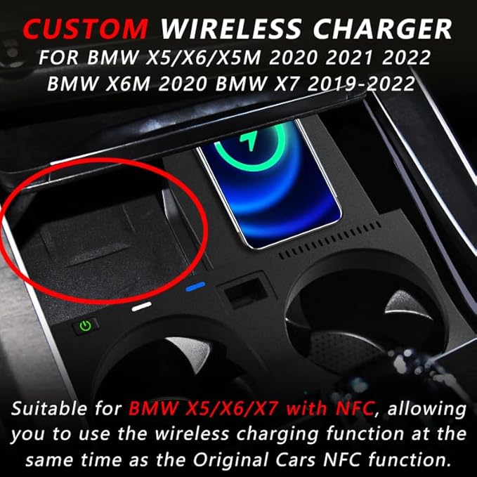 Wireless Car Charger Compatible with BMW X5/X5M X6/X6M 2019 2020 Center Console Accessory Panel, 15W Qi Fast Charging Phone Charger Pad for BMW G05/G06 (Support Original Car with NFC)