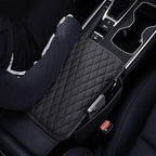 ESKONKE [Upgraded] Car Center Console Cover with 2 Storage Bags - Premium Nappa Leather Armrest Cover, Scratch & Wear Resistant, Waterproof Car Interior Accessories (Pink)