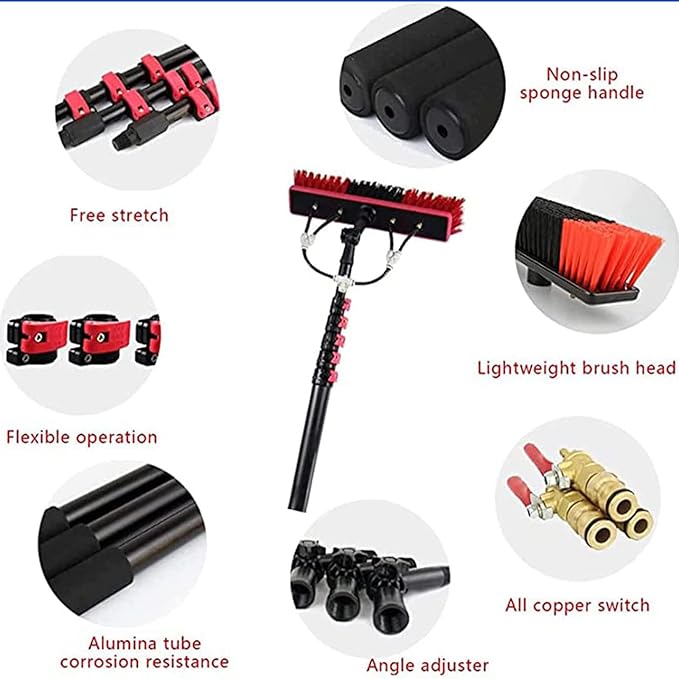 Telescopic Rod Cleaning Brush 3-11m Window Cleaning Pole,Water Fed Telescopic Brush,Extendable Cleaner Conservatory Roof,Cleaning Photovoltaic and Solar Panels,3.6M/12FT (10.80M/36FT)