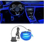 EL Wire Interior Car LED Strip Lights, 16.5FT USB Neon Glowing Strobing El Wire Strip with 6mm Sewing Edge, Ambient Lighting Kits for Car Inside Decorations (Blue)