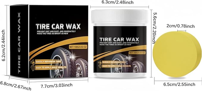 Enhanced Long-Lasting Black Tire Shine Wax & Conditioner – with Applicator, Resists Water & Sun Fading, for Cars, Trucks, Motorcycles 3.53 oz