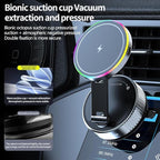 Trendwave Car Mount Charger 15W Wireless Charger Suction Cup Phone Mount with Breathing RGB Light, 360° Adjustable Vacuum Magnetic Holder for iPhone 17 Pro Max/17 Air/16/15 Plus – Gray