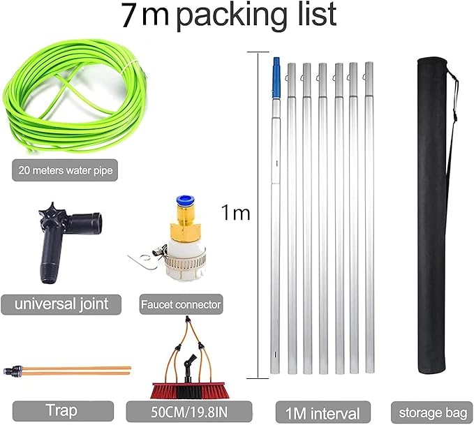 7m Telescopic Water Fed Brush for Home & Auto - 23ft Extendable Window & Car Wash Cleaner Ideal for Vans and Hard-to-Reach Areas