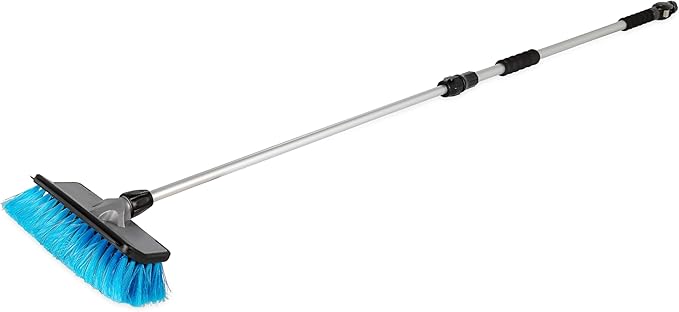 Camco RV Flow-Through Wash Brush - Features an Adjustable Handle, a Standard Garden Hose Connection, and an On/Off Button to Control Water Flow (43633)