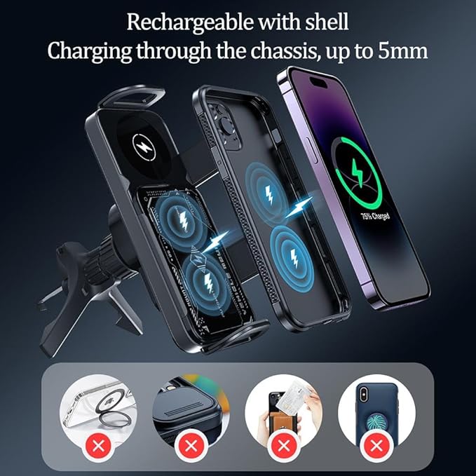 Wireless Charging Rotating Car Mount,Smart 2-in-1 Auto-Rotating Car Phone Holder & Wireless Charger,Foldable with 15W Fast Charging,Compatible with iPhone & Samsung Devices & Smartphone & Pad (Black)
