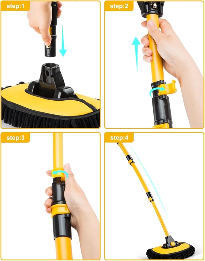 Car Wash Brush Kit, Wash Mop Extendable Extra-Long Handle and Wash Mitt Included, Great Cleaning Power, Scratch-Free Bristles for Car Care