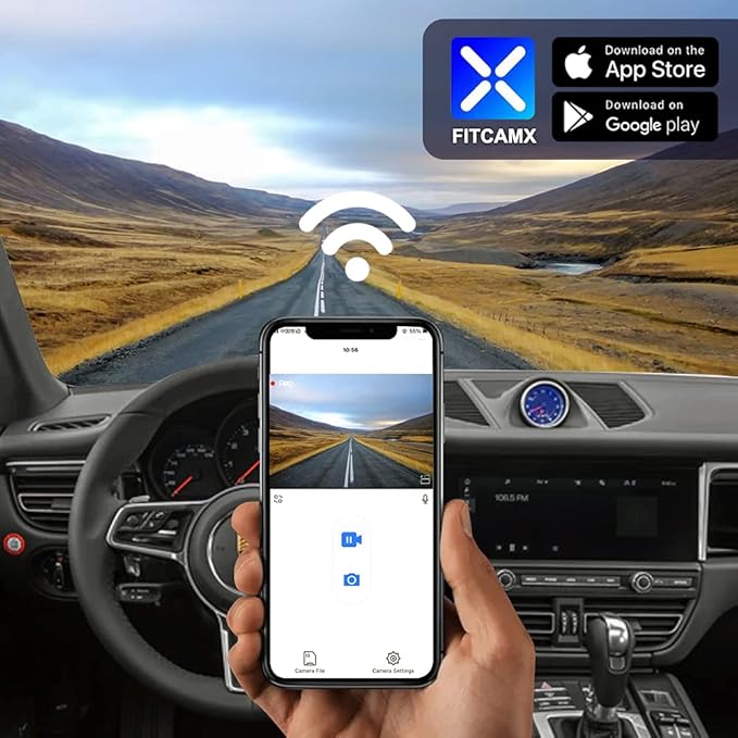 Fitcamx Front 2K+ Rear 1080P Dash Cam Suitable for Porsche Cayenne 958 92A E2 Macan 95B Panamera 970 (Model B), OEM Style, Dual HD Video, WiFi & APP, Loop Recording, G-Sensor, 64GB Card