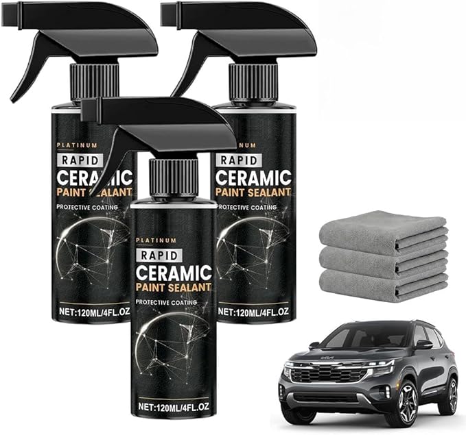 Rapid Ceramic Paint Sealant Spray, 2026 Upgraded Car Coating Spray for Shine & Protection, Gloss & Mirror Shine,Ultra Slick Finish Easy Car Coating (3 Sets with Towels)