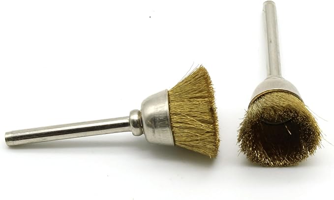TMAX 10 pc Brass Bristle 1/2 Inch Cup Wire Brush Wheel with 1/8 Inch Shank for Dremel and Other Rotary Tools on Rust Removal, Corrosion and Scrub Surfaces
