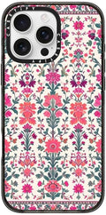 CASETiFY Impact iPhone 16 Pro Max Case [Slim/Compatible with Magsafe / 8.2 ft. 4X Military Grade Drop Protection] - Persian Floral - Rose - Clear Black