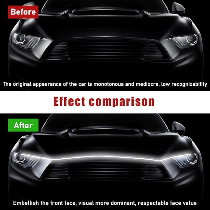 Ohleats 79 Inch Car Hood Light Strip, Exterior Flexible Daytime LED Running Light, Waterproof Auto LED Strip Light with Dynamic Scan Start-up Effect, Car Accessories for SUV Truck (White)