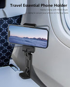 MiiKARE Travel Essentials Airplane Phone Holder, Universal Handsfree Phone Mount for Flying with 360 Degree Rotation, Travel Must Haves Phone Stand for Desk, Tray Table, Black&Black&Black