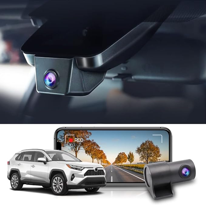 Fitcamx Front 2K+Rear 1080P Dash Cam Adapts for Toyota RAV4 2022-2025 (Model B, with Vents on Cover), OEM Style, Dual HD Video, Built-in WiFi & APP, Loop Recording, G-Sensor, Easy to Set, 64GB Card