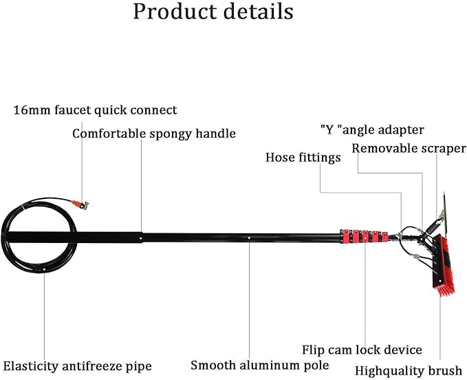 Aluminum Alloy Cleaning Pole with Retractable Rod 180° Rotatable Brush & Squeegee for Efficient Conservatory Roof & Solar Panel Cleaning
