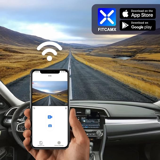 Fitcamx Front 2K+Rear 1080P Dash Cam Adapts for Honda Civic 2016-2021 (Has 6 Vents/HD2-0211) & Honda Insight 2019-2022, OEM Style, Dual HD Video, WiFi & APP, Loop Recording, G-Sensor, 64GB Card