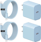 iPhone 17 16 15 Charger Fast Charging 2+2Pack 20W USB C Wall Charger with 10FT Fast Charging Cable Compatible with iPhone 17/17 Air/17 Pro/17 Pro Max/iPhone 16/15 Series, iPad Pro/AirPods-Blue