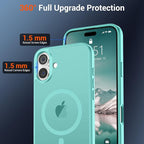 SUPFINE Magnetic for iPhone 16 Case (Compatible with MagSafe) (Military Grade Drop Protection) Slim Translucent Matte Shockproof with Anti-Fingerprint Phone Case, Blue Green