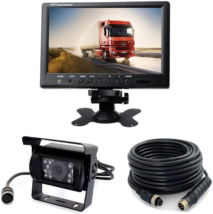 Vehicle Backup Camera and 9 inch Screen Monitor Kit + IR Night Vision Reverse Rear View Parking Camera System with 4 Pin 15m Cable for Bus RV Truck Trailer Camper Motorhome