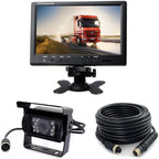 Vehicle Backup Camera and 9 inch Screen Monitor Kit + IR Night Vision Reverse Rear View Parking Camera System with 4 Pin 15m Cable for Bus RV Truck Trailer Camper Motorhome