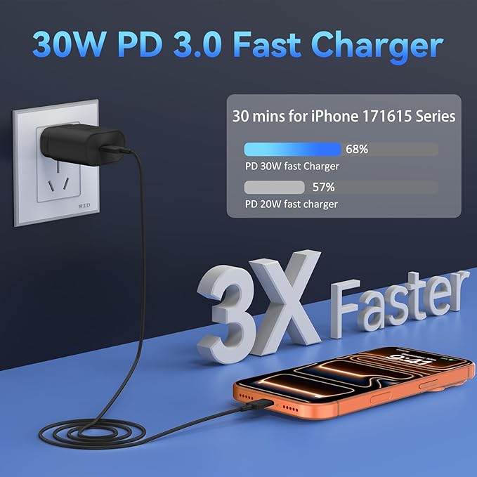 Phone 17 16 15 Charger Fast Charging,30W USB C Phone 17 16 15 Pro Max Charger Block &10FT Long Type C Cable Cord for i.Phone 17/Air/17 Pro/17 Pro Max/16/16 Plus/16 Pro/16 Pro Max/15/15 Pro Max,Black