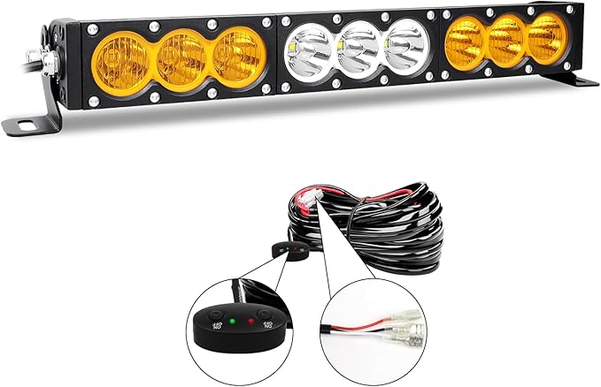 AUXTINGS 17 inch Single Row Dual Color LED Light Bar 90W Off Road Light Bar White Amber Combo LED Work Light Truck UTV 4x4 Cars SUVs ATVs Boats Fog Driving Light with Wiring Harness kit