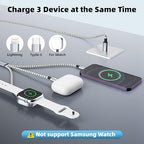 Travel Essentials 3in1 USB C Multi Charging Cable for iPhone Watch Charger,USB C to Type C/IP/iWatch Charger, Charging Cords for Multiple Devices Compatible with iWatch Series&iPhone 16-12 5FT
