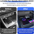 Car USB Hub Docking Station for Honda CR-V CRV 2023 2024 2025 2026 Type-C Fast Charger Auto Interior Centre Console Accessories Cigarette Lighter Decoration Phone Wireless Charging Adapter