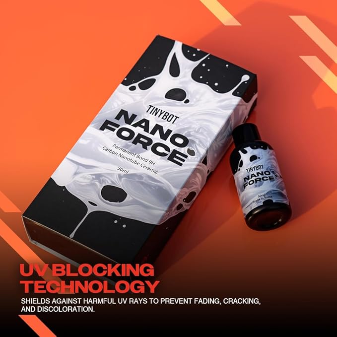 Tinybot Nano Force 9H Graphene Ceramic Coat - Extreme Gloss, Durability & Hydrophobicity - Self-Leveling Technology, UV Protection, Anti Scratch - Repels Dirt, Grime Chemical & Contaminants - 1.6 oz