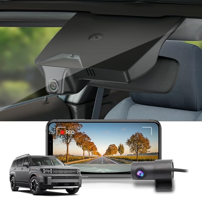 Fitcamx Front 2K+Rear 1080P Dash Cam Adapts for Hyundai Santa Fe 2024-2026 (Part No#P6000), Integrated OEM Look, Dual HD Video, WiFi & APP, Loop Recording, Gravity Sensor, Easy to Use, 64GB Card