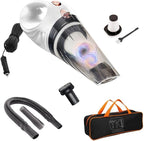 White Handheld Portable Car Vacuum Cleaner, 120W 12V Corded Vacuum, Copper Feature, Car Interior Detailing, Compact Auto Vacuum, Powerful Car Cleaning Kit, Travel Essentials, Car Accessories
