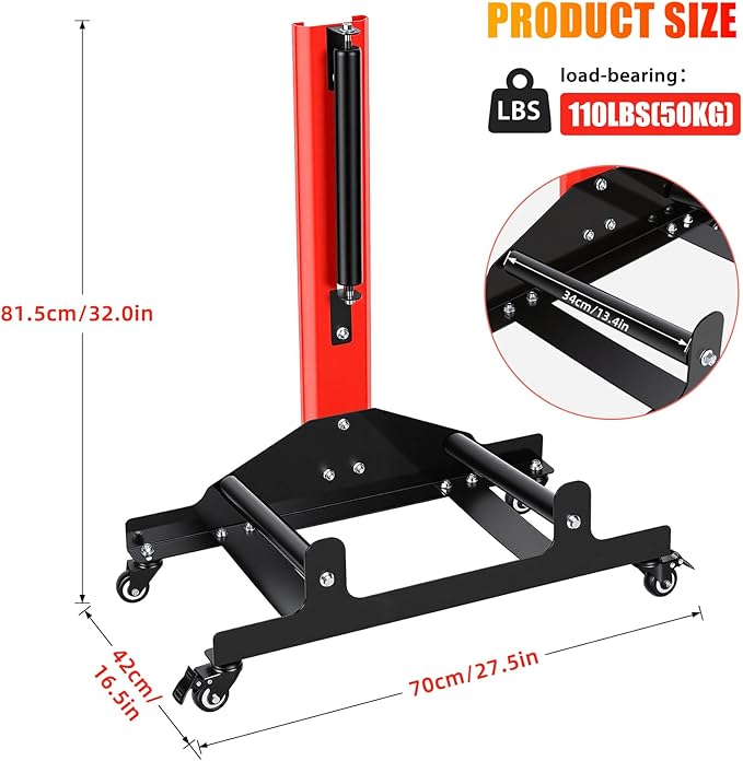 Rolling Wheel Detailing Stand Heavy-Duty Tire Cleaning Stand with 3 Rotating Rollers & Lockable Casters, Ergonomic Tire Wash Stand for Wheel Washing, Polishing, Ceramic Coating, Tire Shine