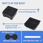 Center Console Organizer for 2026 Tesla Model Y Juniper Accessories & Model 3 Highland 2026-2024 Flocked Storage Organizer Set Center Console Box, Armrest Box and DIY Cup Mat