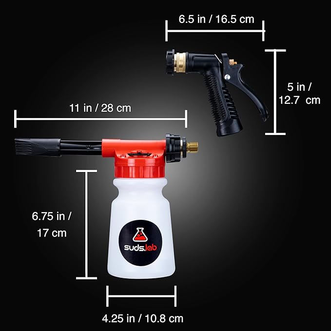 Suds Lab F3 Car Cleaning Foam Gun, Adjustable Foam Nozzle, Connect to Any Garden Hose, Clean Dirt and Dust, Home Car Washing