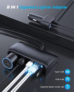 OOWOLF Retractable Cigarette Lighter Charger, 148W Car Charger Adapter 6 USB Ports, USB QC3.0 + PD3.0 Fast Charging, 70cm USB-C Charging Cable, Car Accessories, Compatible with 12/24V Vehicles